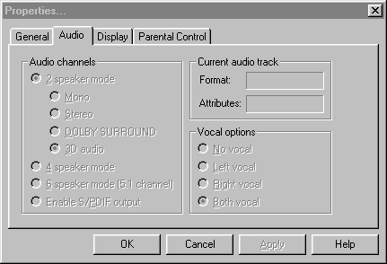 WinDVD Audio Options